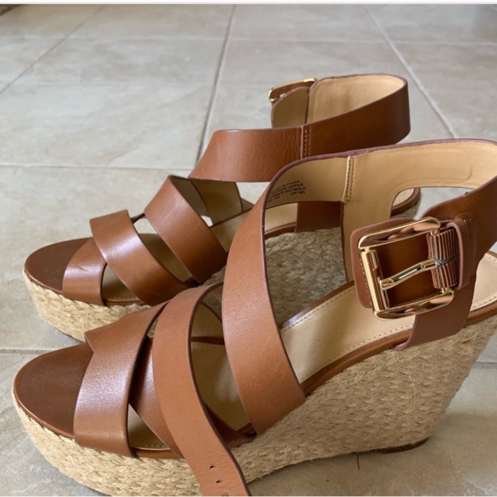 Michael Kors Brown Leather Wedge Sandals